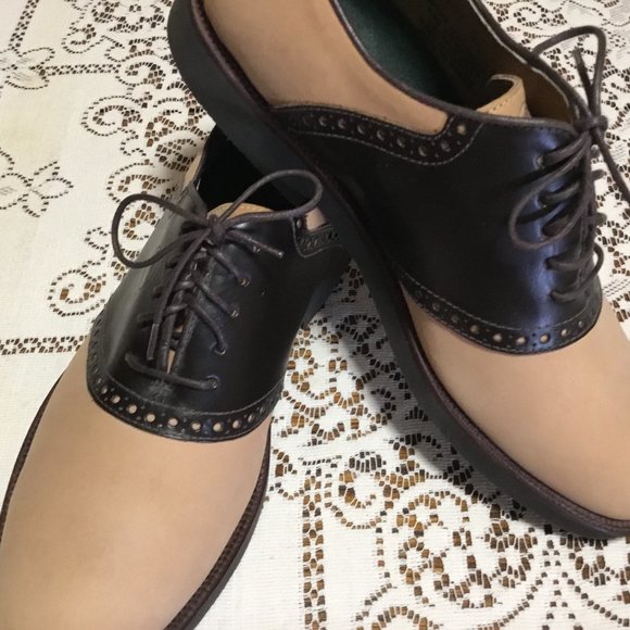 Men's Rockabilly Saddle Oxfords Leather Shoes Black/Tan Brown Size 10.5 NEW - Picture 2 of 10